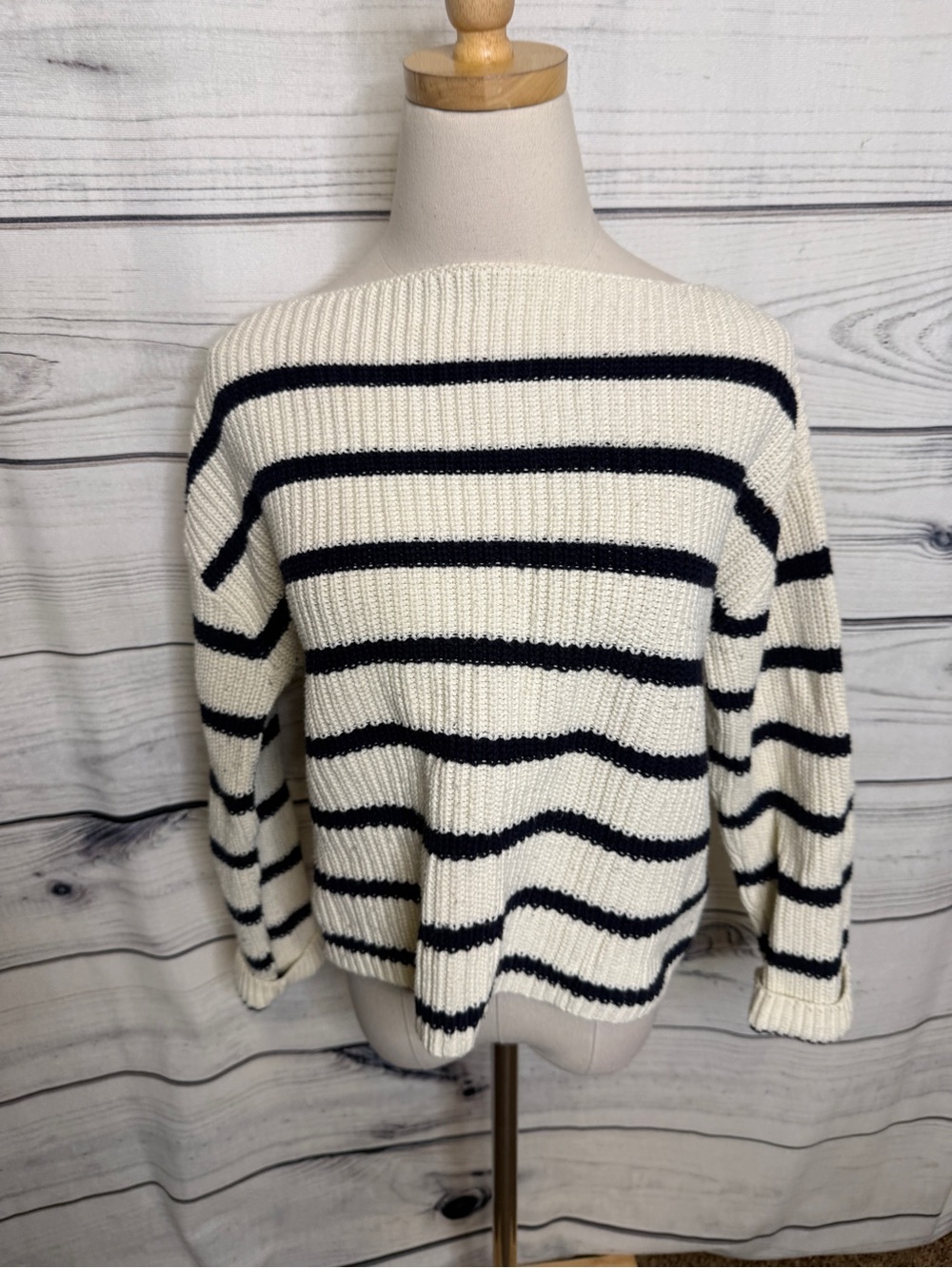 H&M Cream and Black Striped boat neck Sweater